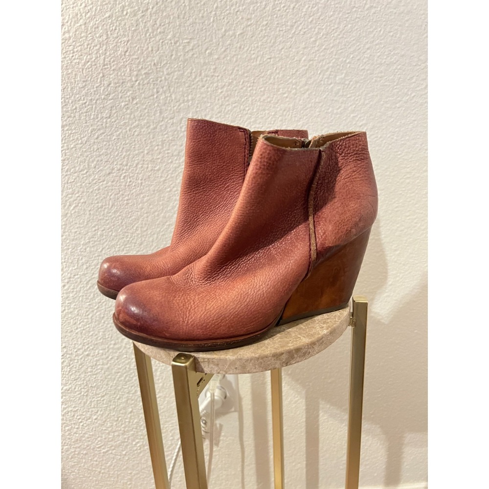 Kork Ease WOMENS Natalya Ankle Brown Leather Zip Up Chunky Wedge Boots Sz 5 boho